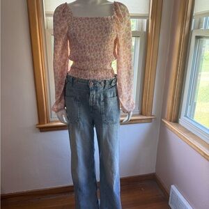 Free People Gray Straight Leg Jeans